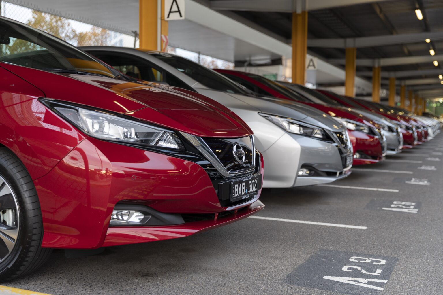 Row of Nissan Leaf cars
