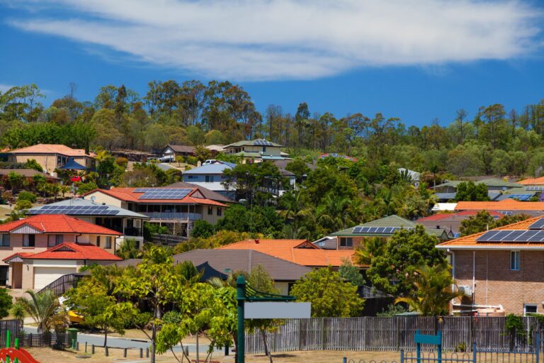 Rooftops with solar panels